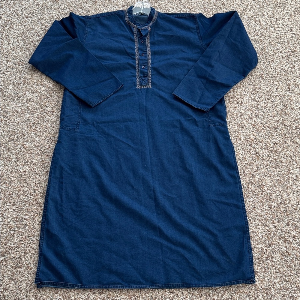 Mens Navy Blue Long Sleeve kurta top - Picture 2 of 6